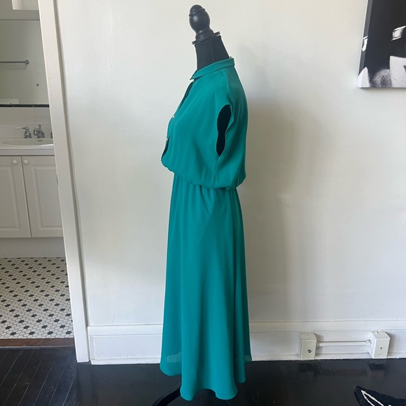 Vintage Pat Richards Emerald Green Button Up Collared Midi Dress - Picture 6 of 8